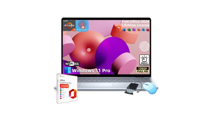 Dell Inspiron-16 Touchscreen Business Laptop – w/Office 2024 Lifetime • 16-inch FHD+ Display • AMD Ryzen 7-8840U • Backlit KB • Fingerprint • Win 11 Pro & External DVD Drive (64GB DDR5 RAM | 2TB SSD)