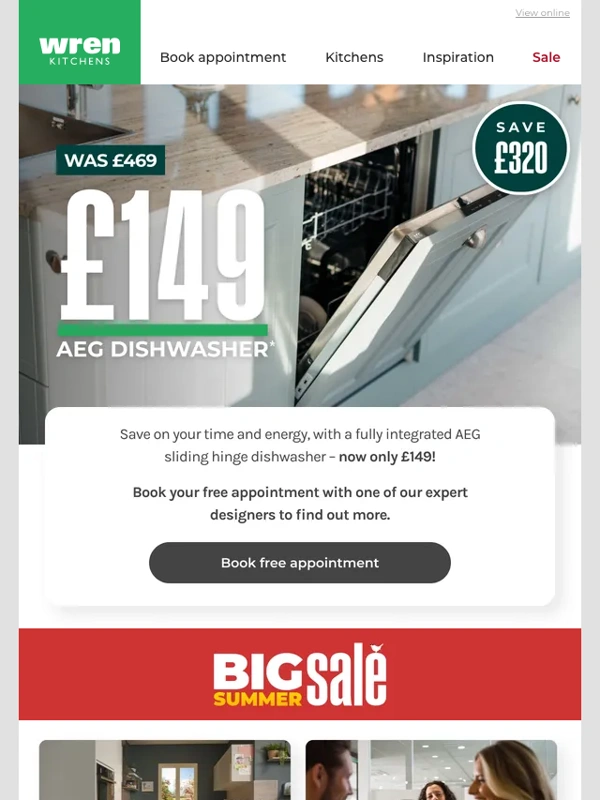 Wren Kitchens - Save £320 on a fully integrated AEG Dishwasher