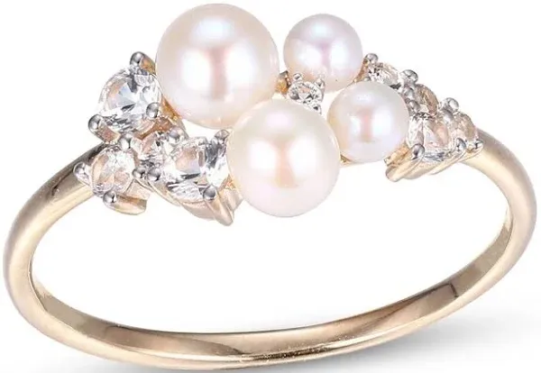 10K Yellow Gold Cultured Pearl and Sapphire Ring