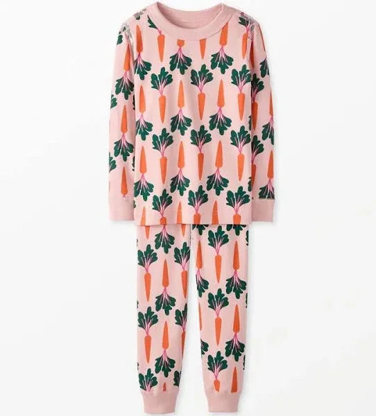 Hanna Andersson Clover's Carrots On Pink Kids Long John Pajama Set