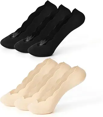 COMFELIE Womens Invisible Boat Socks – No Show 6 Pack, Anti-Slip Liner, Flat Low Cut Footies