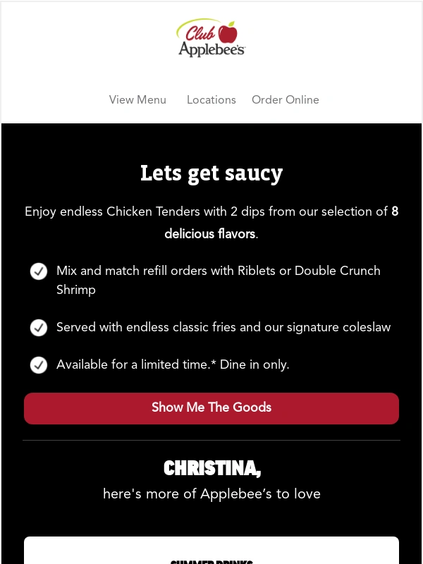 Applebees - ?All You Can Eat is just $15.99