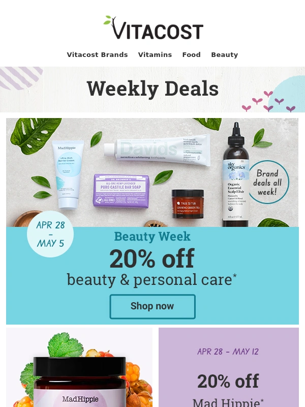 Vitacost - 20% Off Beauty + More Weekly Deals