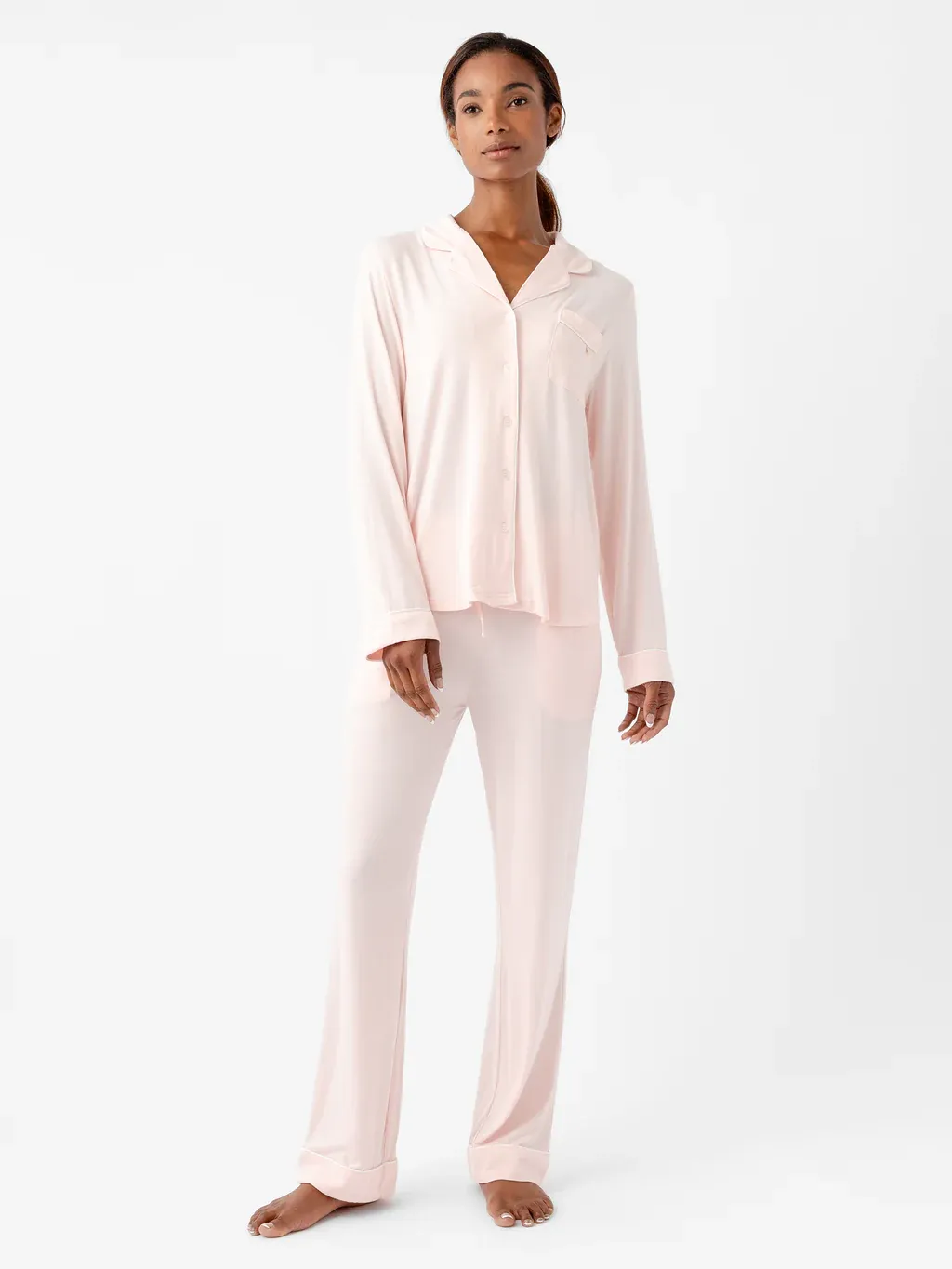 Stretch-Knit Long Sleeve Pajama Set