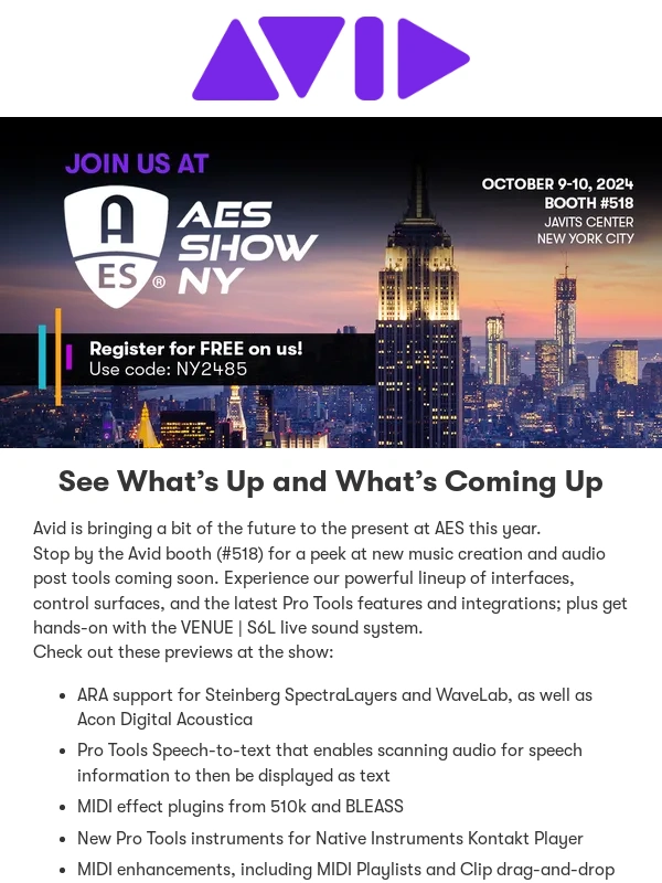 Avid - AES is coming up. See you there?
