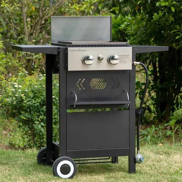 Summit Living 2-Burner Propane Grill and Griddle Cooking Station with Side Shelves