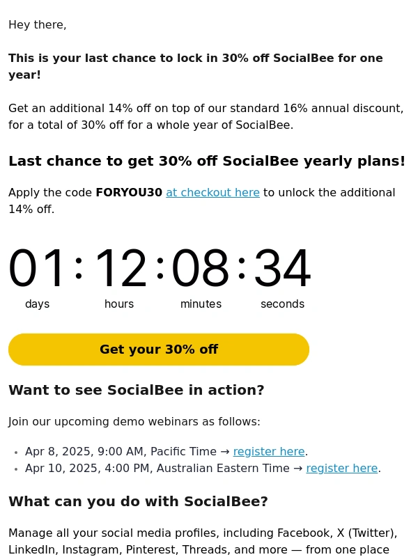 Plesk - (24h left) unlock SocialBee savings today