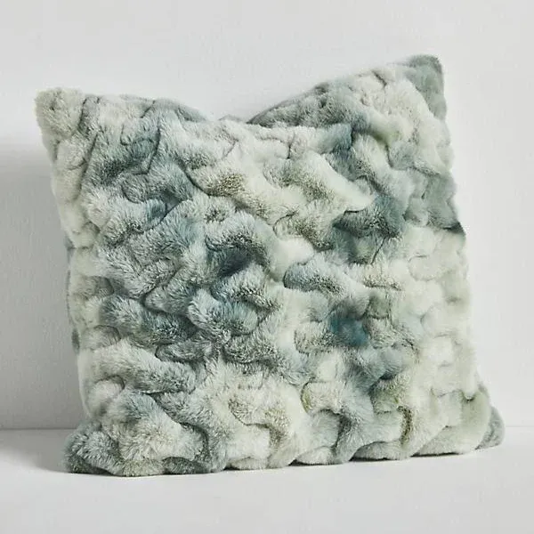 Anthropologie Luxe Sculpted Faux-Fur Pillow - Silver