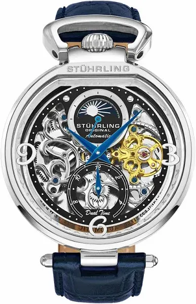 Stuhrling 889 02 Modena Legacy Automatic Dual Time Skeleton Am/pm Mens Watch