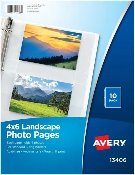 Avery Photo Storage Pages for Four 4 x 6 Horizontal Photos