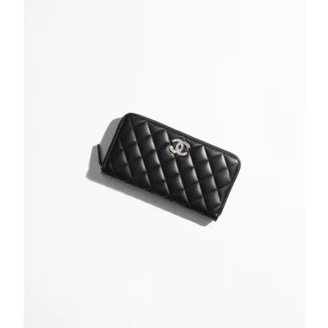 Chanel Long Zipped Wallet Lambskin, Strass & Silver-Tone Metal Black