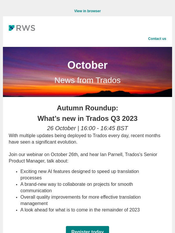 SDL Trados - October newsletter - The latest news from Trados