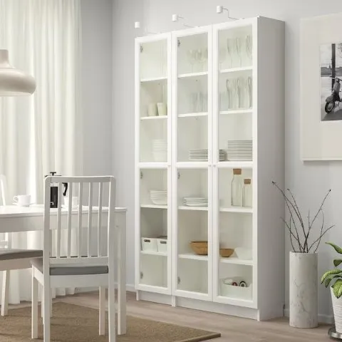 BILLY / OXBERG Bookcase with glass doors, white, 47 1/4x11 3/4x79 1/2 "