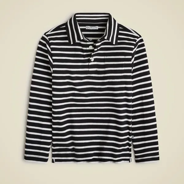 J.Crew Kids Long-Sleeve Polo Shirt in Striped Broken-in-Jersey