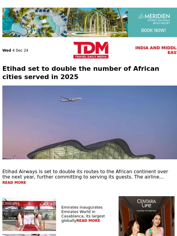 Marriott Bonvoy Hotels - Air India Express commences operations from Sri Vijaya Puram | Emirates inaugurates Emirates World in Casablanca | Etihad Airways is set to double its routes to the African continent over the next year