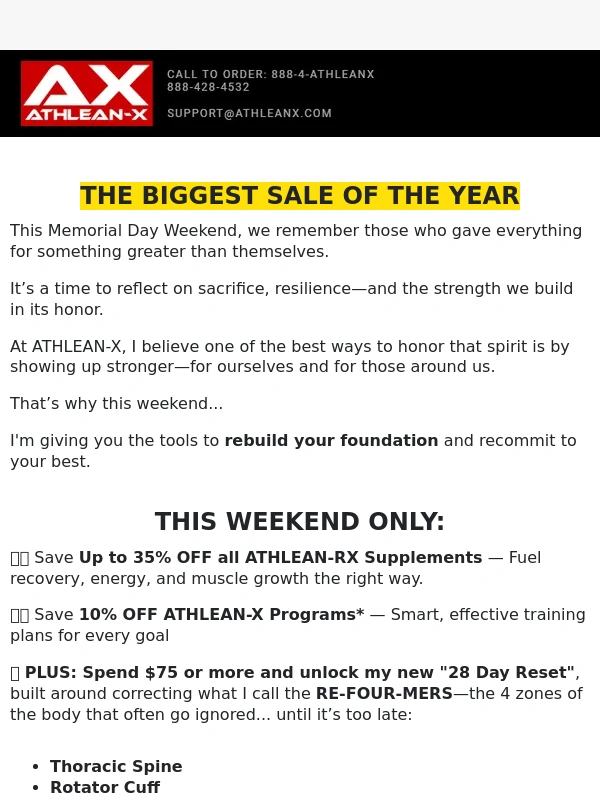 ATHLEAN X - Up to 35% OFF + Your Memorial Day "28 Day Reset" Bonus