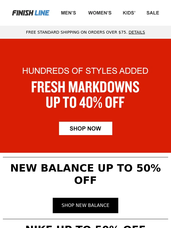 Finish Line - Up to 50% off Nike and New Balance ?