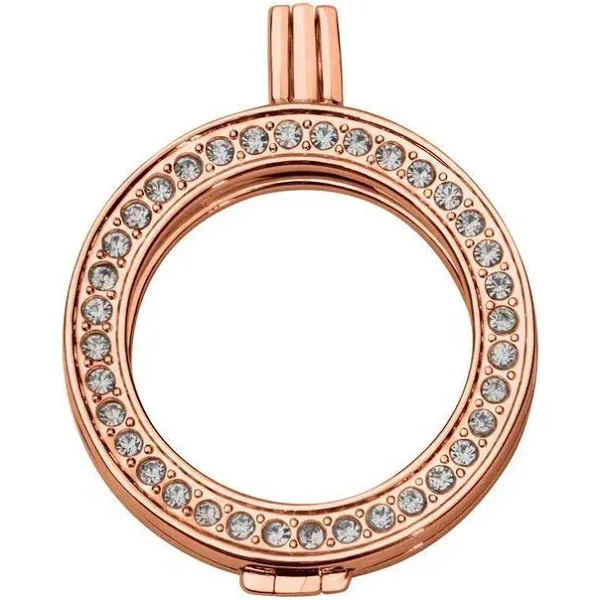Quiges Interchangeable Rose Gold Plated Copper Coin Holder Pendant with Crystal Ring