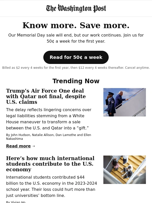 Washington Post - Trump’s Air Force One deal with Qatar not final,despite U.S. claims