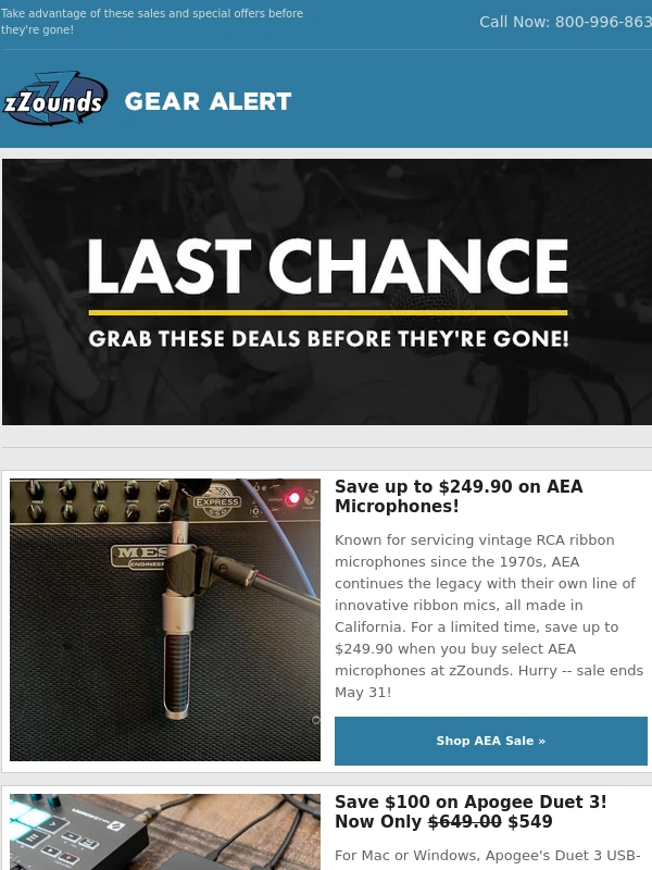 zZounds - Your Last Chance to Save On AEA,Apogee,and More!