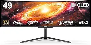 INNOCN 49″ OLED Ultrawide Curved Gaming Monitor 5120 x 1440p 144Hz, 0.03ms, USB Type C 90W, HDMI 2.1, DisplayPort, USB Hub, Speakers, Adaptive-Sync, Adjustable Stand, Black