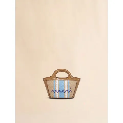 Marni Tropicalia Micro Bag in brown leather and raffia-effect fabric