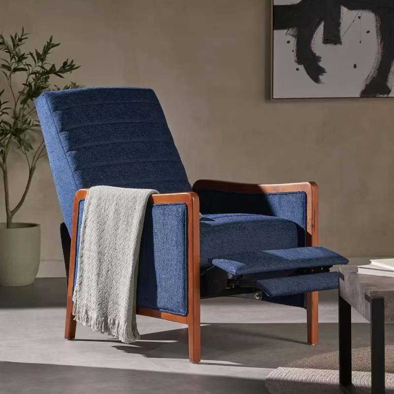 Christopher Knight Home Anaura Channel Stitch Pushback Recliner (Navy Blue/Walnut) $154 + Free Shipping
