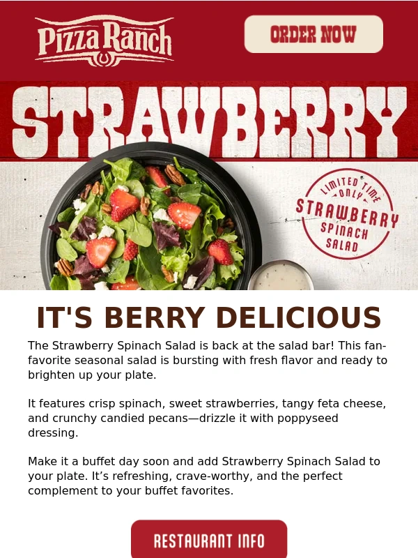 Pizza Ranch - Strawberry Spinach Salad is back!?