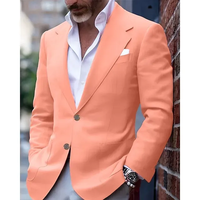 Men's Blazer Business Cocktail Party Wedding Party Fashion Casual Spring &  Fall Polyester Solid Color Button Pocket Comfortable Single Breasted Blazer Light Pink Yellow Pink Royal Blue