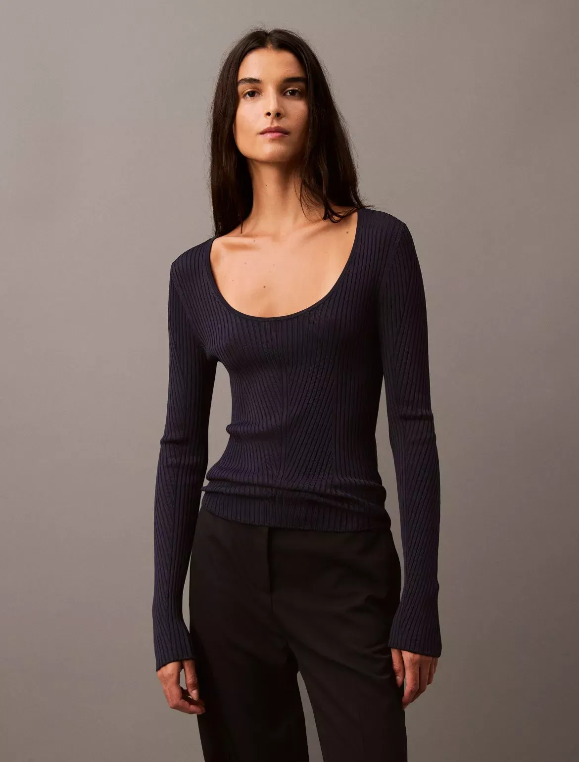 Calvin Klein Women's Scoop Neck Rib Sweater - Black - XL