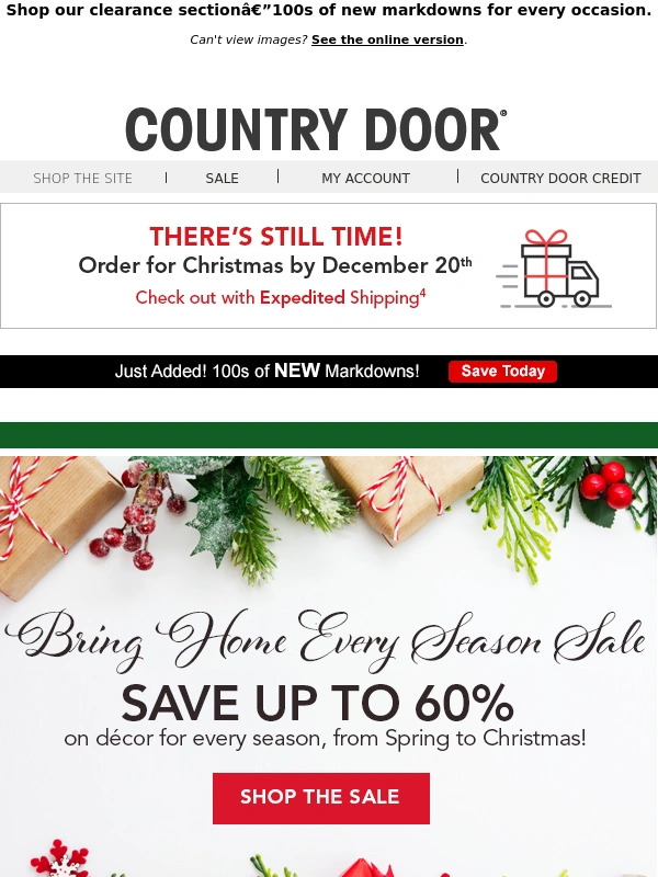 Country Door - We Have 100s of NEW Markdowns + Today is the Last Day for Expedited Shipping