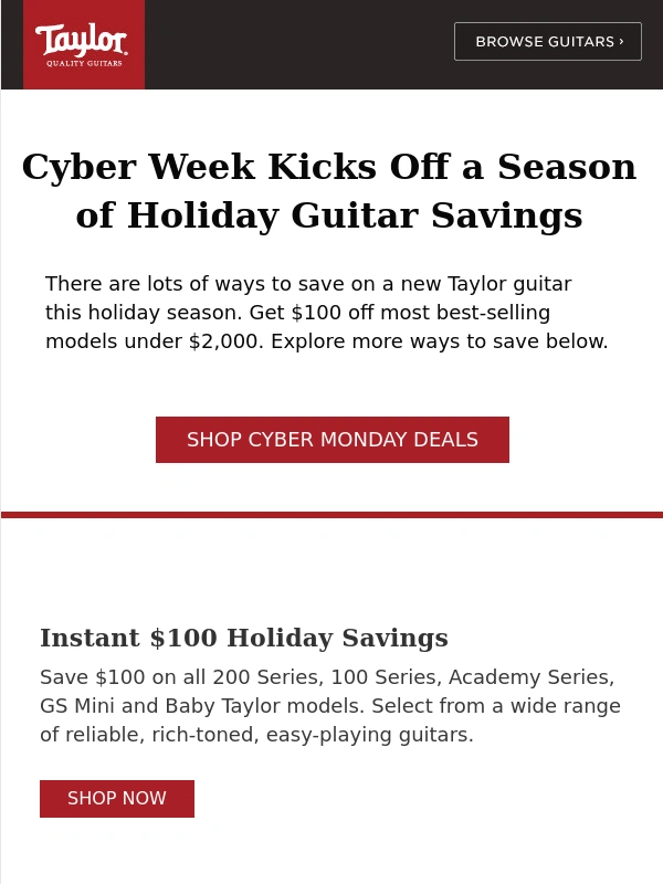 Taylor Guitars - Cyber Week Kicks Off a Season of Holiday Savings