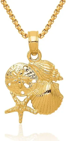 14K Solid Yellow Gold Shell Pendant Charm