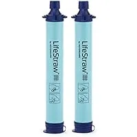 2-Pack LifeStraw Personal Water Filter for Hiking, Camping, Travel, and Emergency Preparedness (Blue)