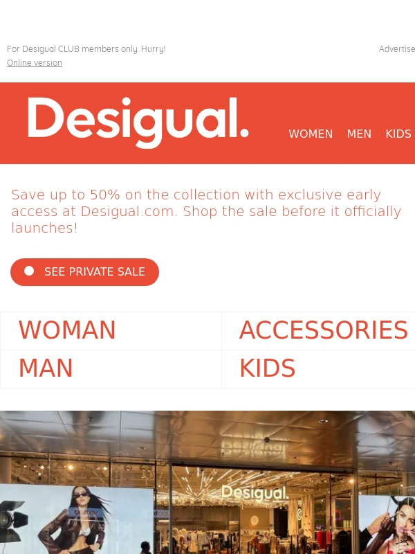 Desigual - An exclusive 50% off,now online!