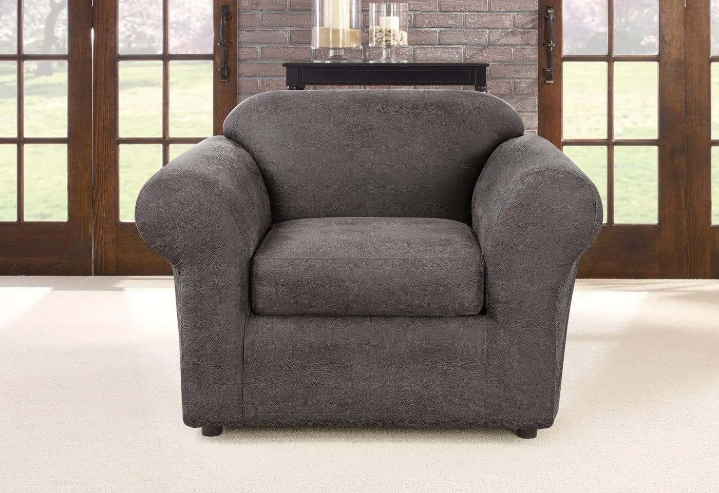 SureFit Ultimate Stretch Leather Chair Slipcover   Form Fit   Machine Washable - Outlet in Antiqued Slate