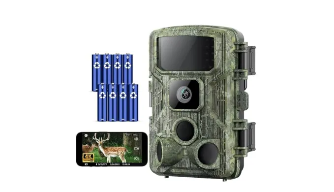 KJK Trail Camera 4K 64MP WiFi Trail Cam Game Camera 64GB Memory Card 8 Batteries with Night Vision, IP67 Waterproof for Hunting, Security, Surveillance, Farm