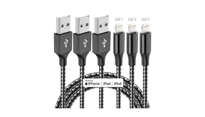 iPhone Charger,3 Pack 10 FT iPhone Charger Fast Charging Cord Apple MFi Certified Lightning Cable Nylon Braided Compatible with iPhone 14 13 12 11 Pro Max XR XS X 8 7 6 Plus SE iPad and More