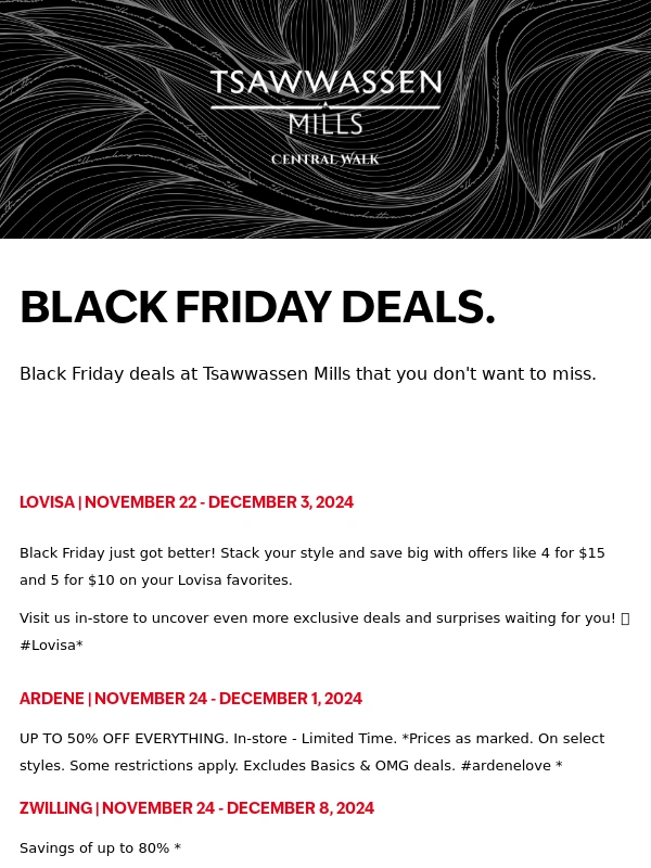 Tsawwassen Mills - ? BLACK FRIDAY MEGA SALE! DON'T MISS OUT! ?
