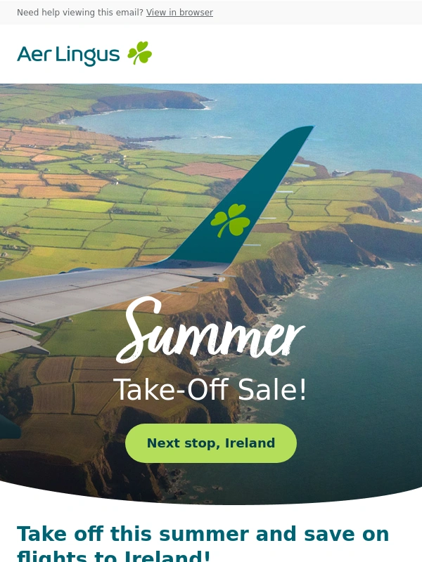 Aer Lingus - Sale Extended! Take off up to $200 on Summer Flights