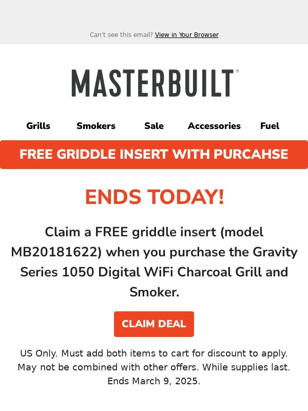 Masterbuilt - Last Call: Claim Your Free Griddle Before It’s Gone!