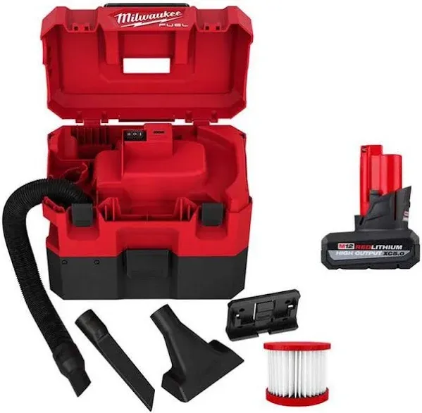 Milwaukee M12 FUEL 12-Volt Lithium-Ion Cordless 1.6 Gal. Wet/Dry Vacuum M12 XC Ah Battery