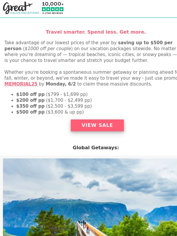 Great Value Vacations - ? Biggest Travel Savings of the Year