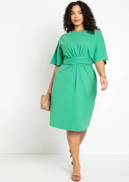 ELOQUII Women's Plus Size Cross Front Flutter Sleeve Dress
