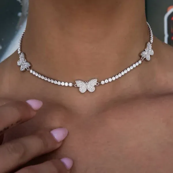 GLD 18K Micro Tennis Butterfly Necklace