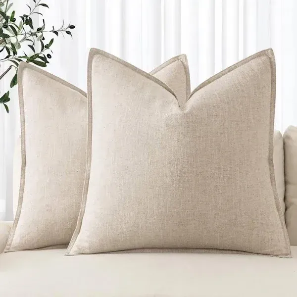MIULEE Decorative Linen Euro Sham Pillow Covers 24x24 Natural Beige ​Boho Farmhouse​ ​Neutral Couch Throw Pillows for Bed Pack of 2 Accent Modern Pillowcase Sofa Livingroom Home Decor