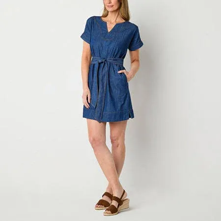 St. John's Bay Women's Notched Belted Shift Dress