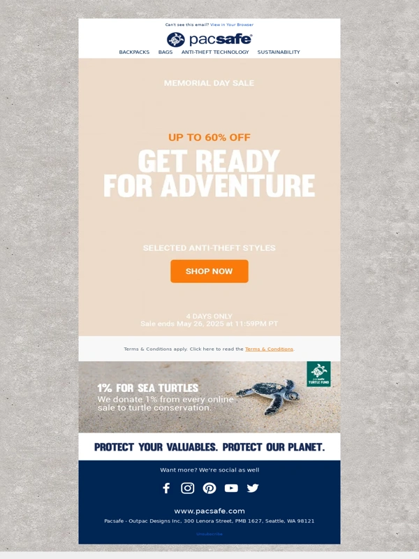 Pacsafe - Enjoy up to 60% off anti-theft travel gear ?