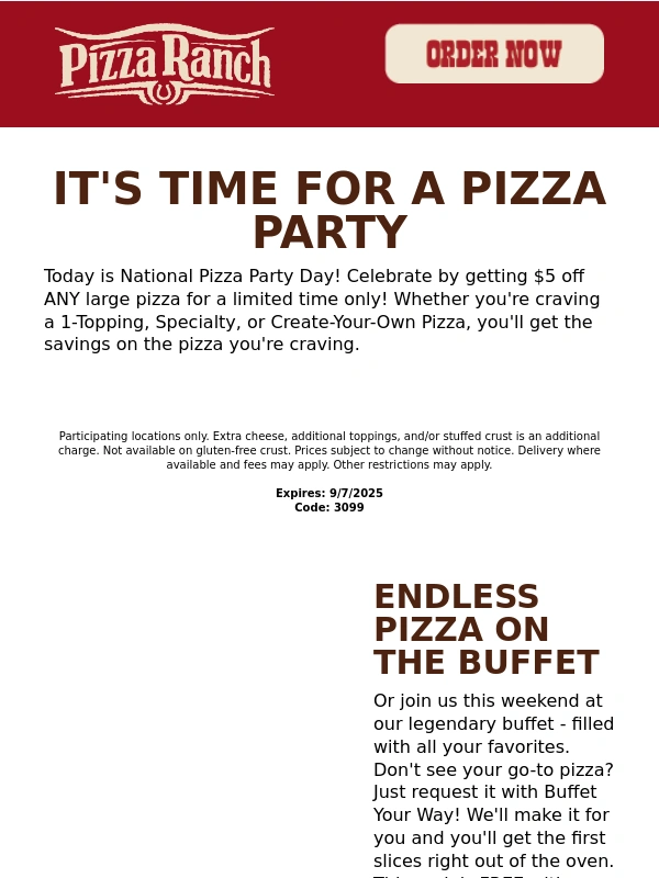 Pizza Ranch - Get $5 off ANY large pizza! ?