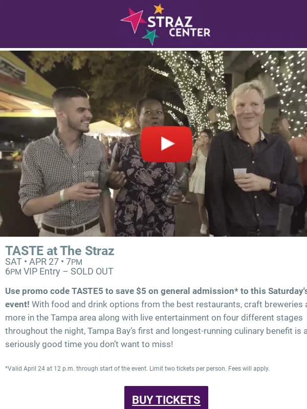 Straz Center - Save $5 on general admission to TASTE at The Straz
